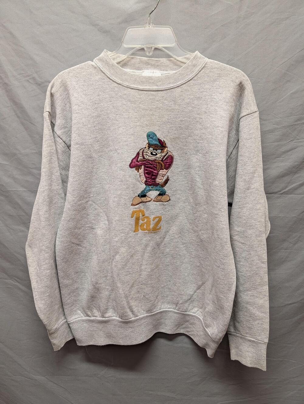 Vintage Looney Tunes Taz Sweatshirt Mens Large Gray Embroidered Crewneck 90s